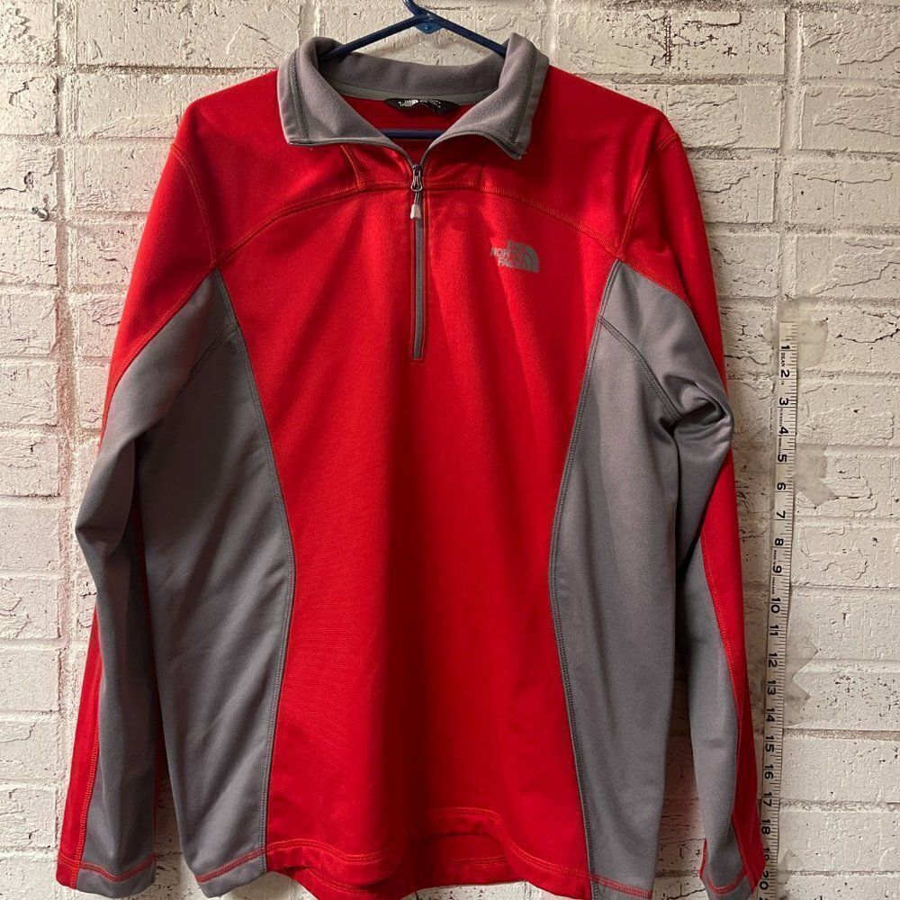 North Face Red Partial Zip Red Gray Pull Over - image 2